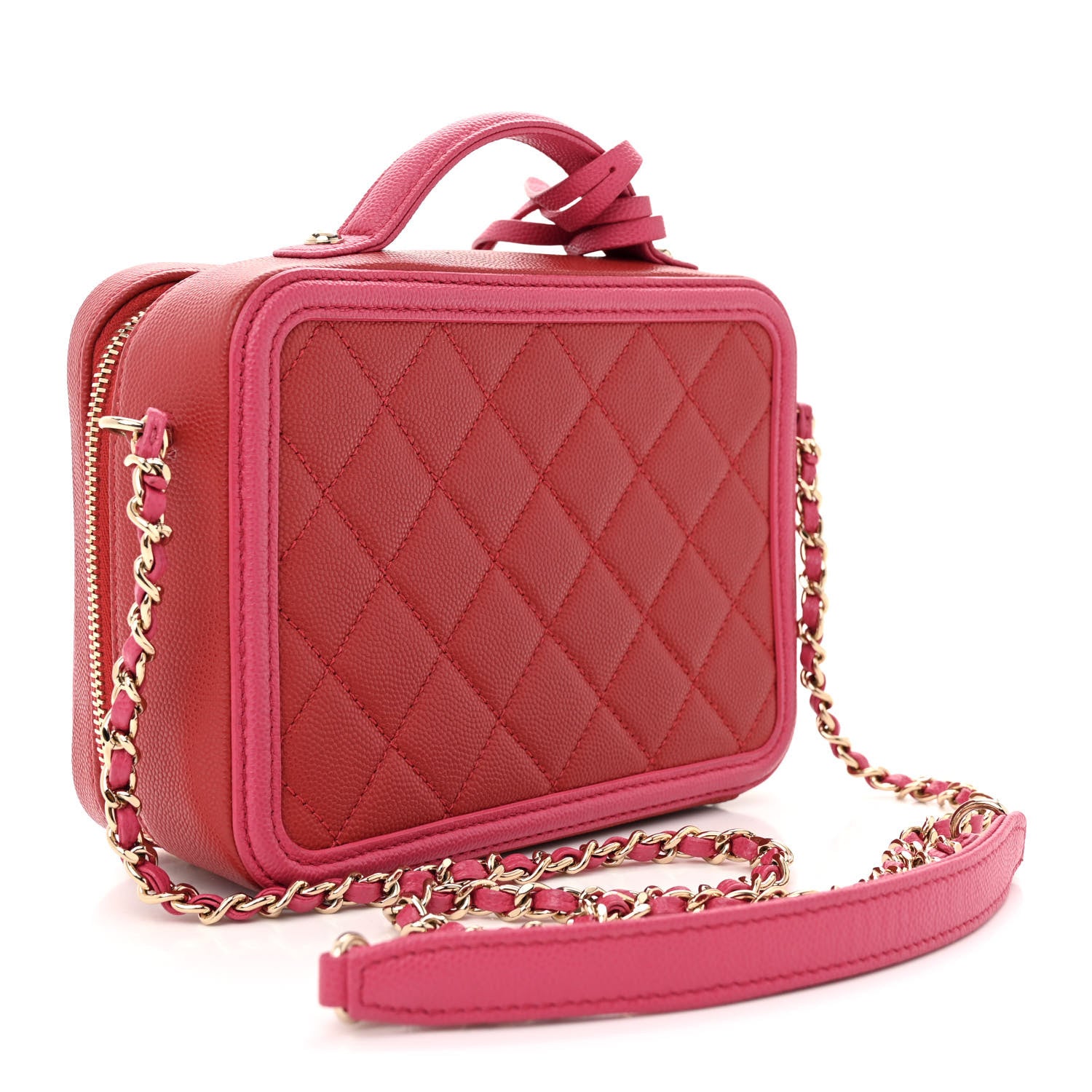 Chanel Caviar Quilted Small CC Filigree Vanity Case Red Dark Pink 3 of 15