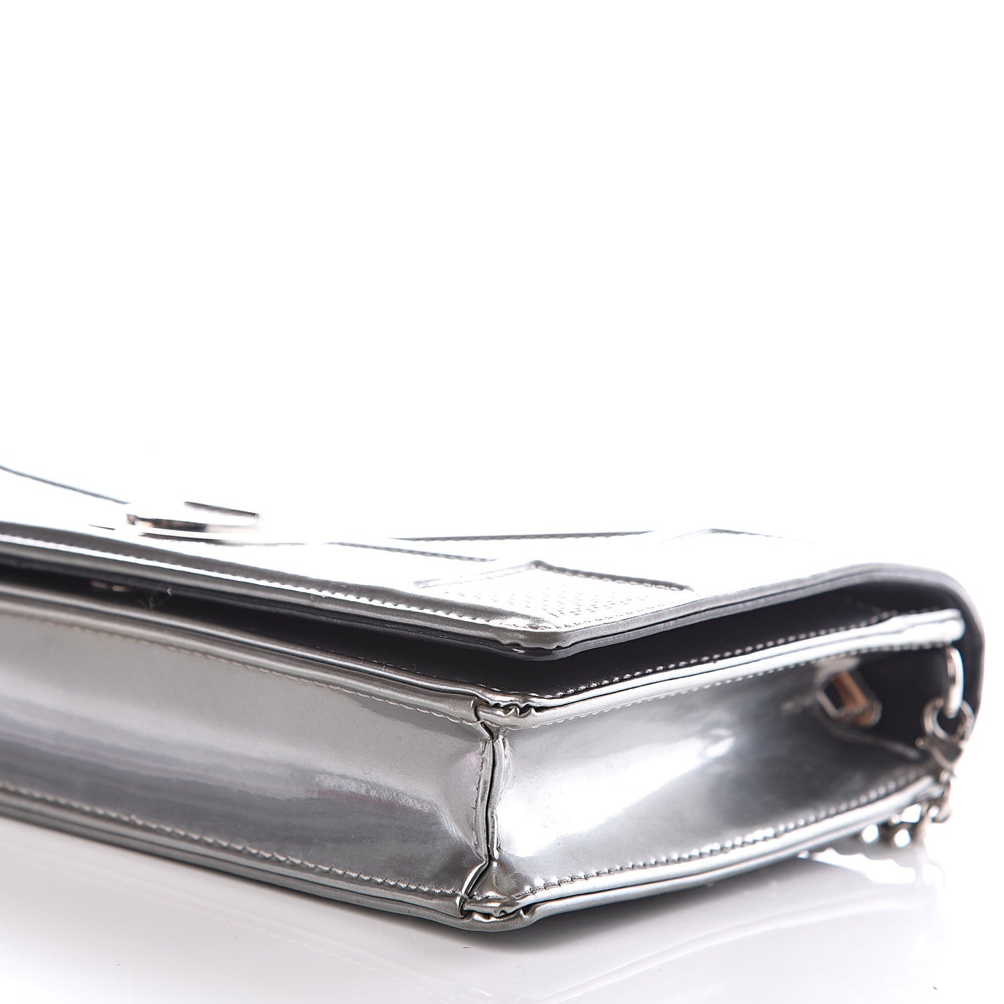 Metallic Patent Micro-Cannage Diorama Wallet on Chain Pouch Silver