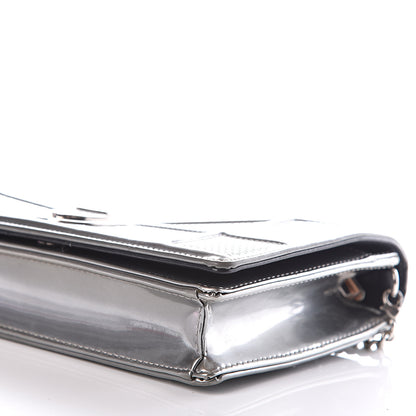 Christian Dior Metallic Patent Micro-Cannage Diorama Wallet on Chain Pouch Silver 8 of 9
