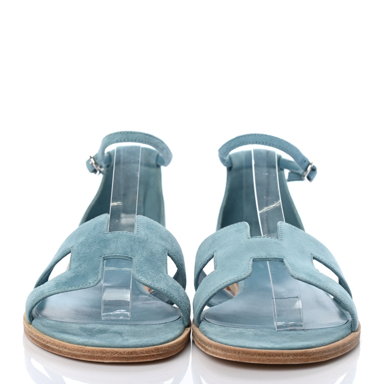 Hermes Suede Goatskin Santorini Sandals 37.5 Bleu Littoral 2 of 8
