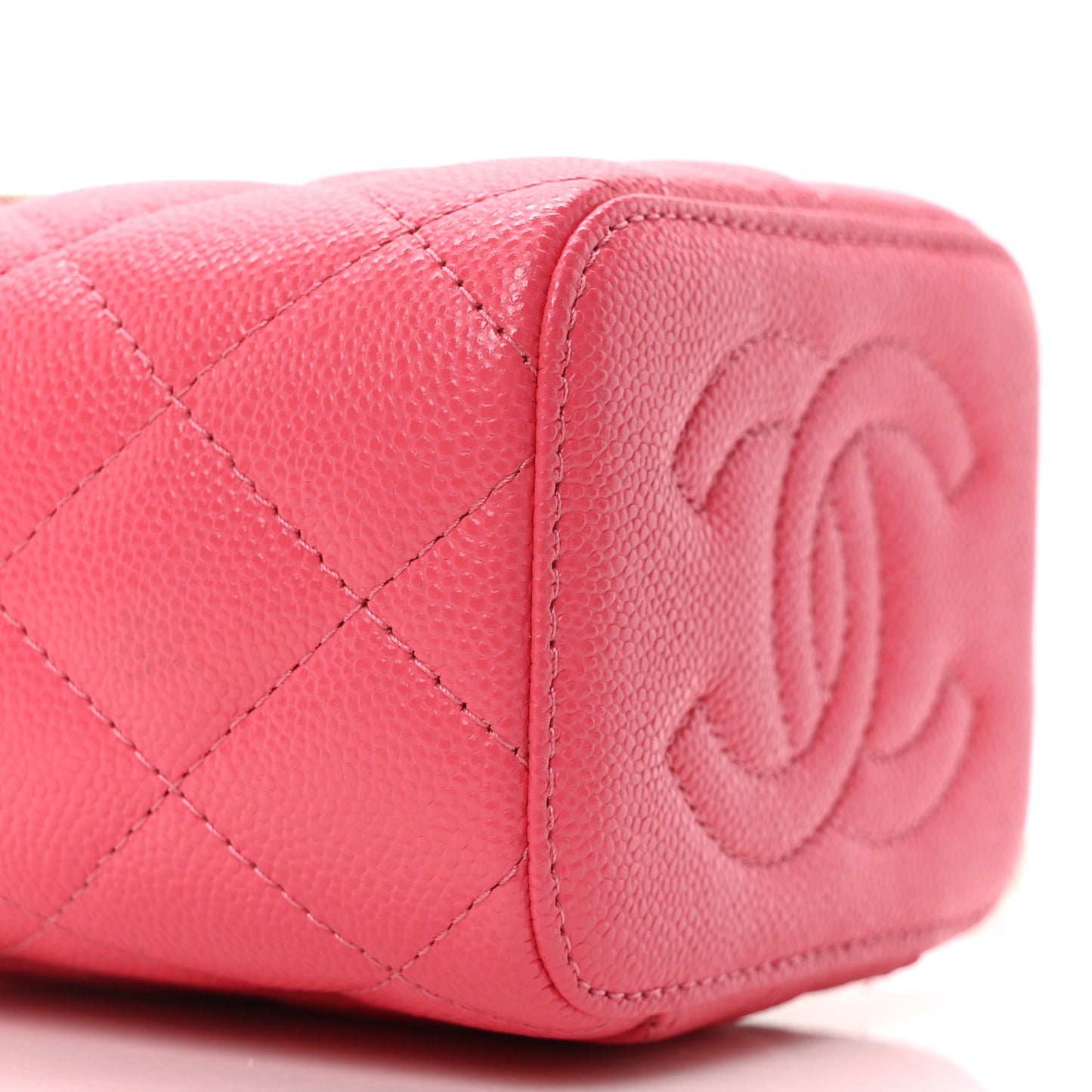 Caviar Quilted Mini Vanity Case With Chain Pink