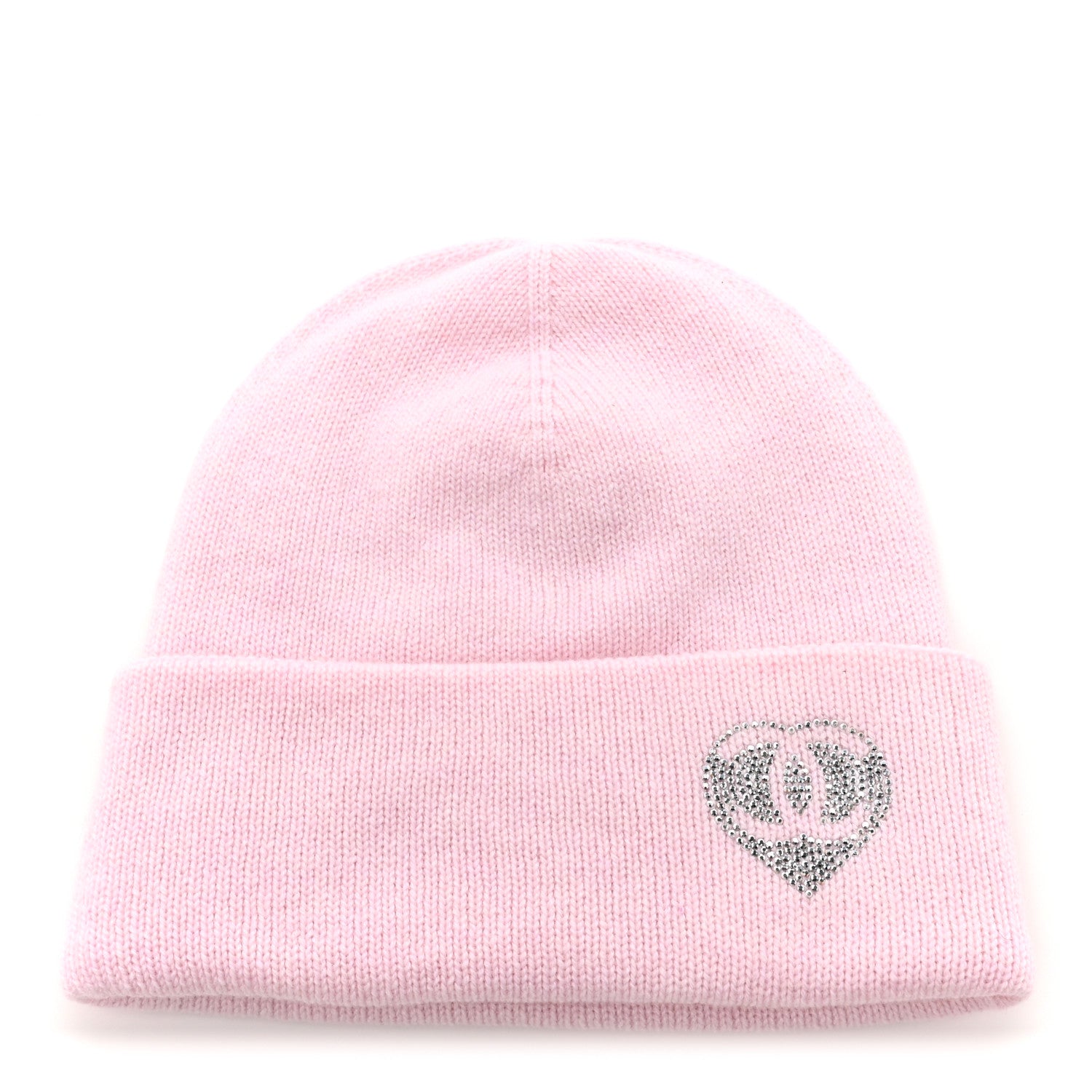 Chanel Cashmere Crystal CC Heart Beanie Hat Light Pink 1 of 6