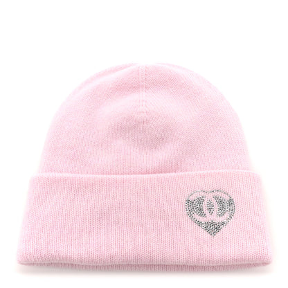 Chanel Cashmere Crystal CC Heart Beanie Hat Light Pink 1 of 6