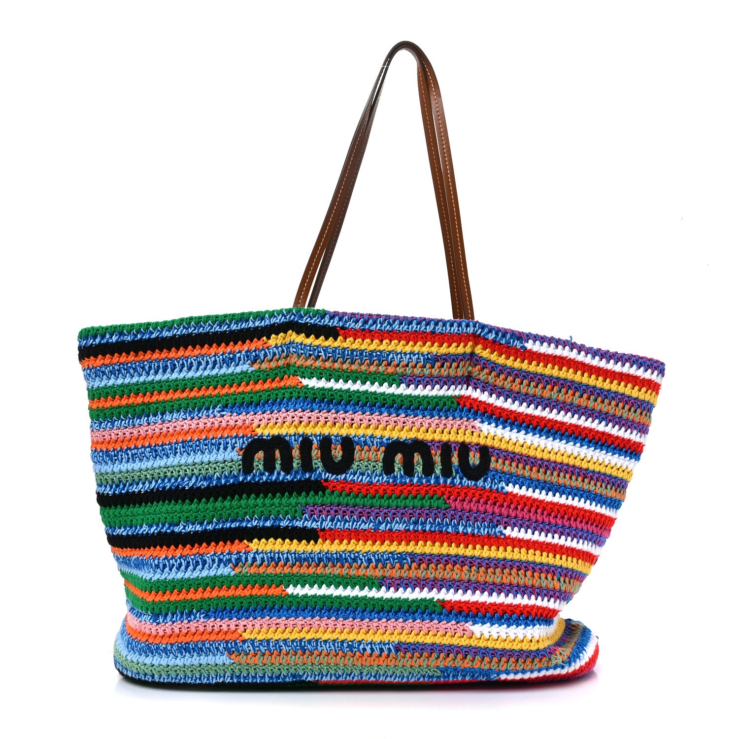 Miu Miu Cotton Crochet Stripe Tote Bag Multicolor 1 of 11