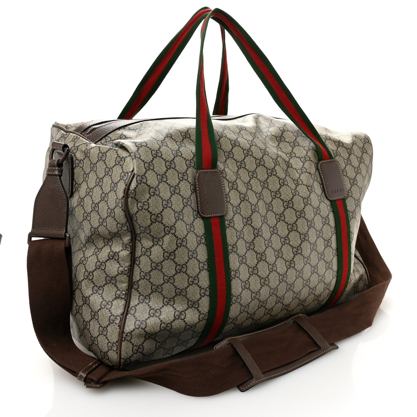 GG Supreme Monogram Web Medium Duffle Bag Brown
