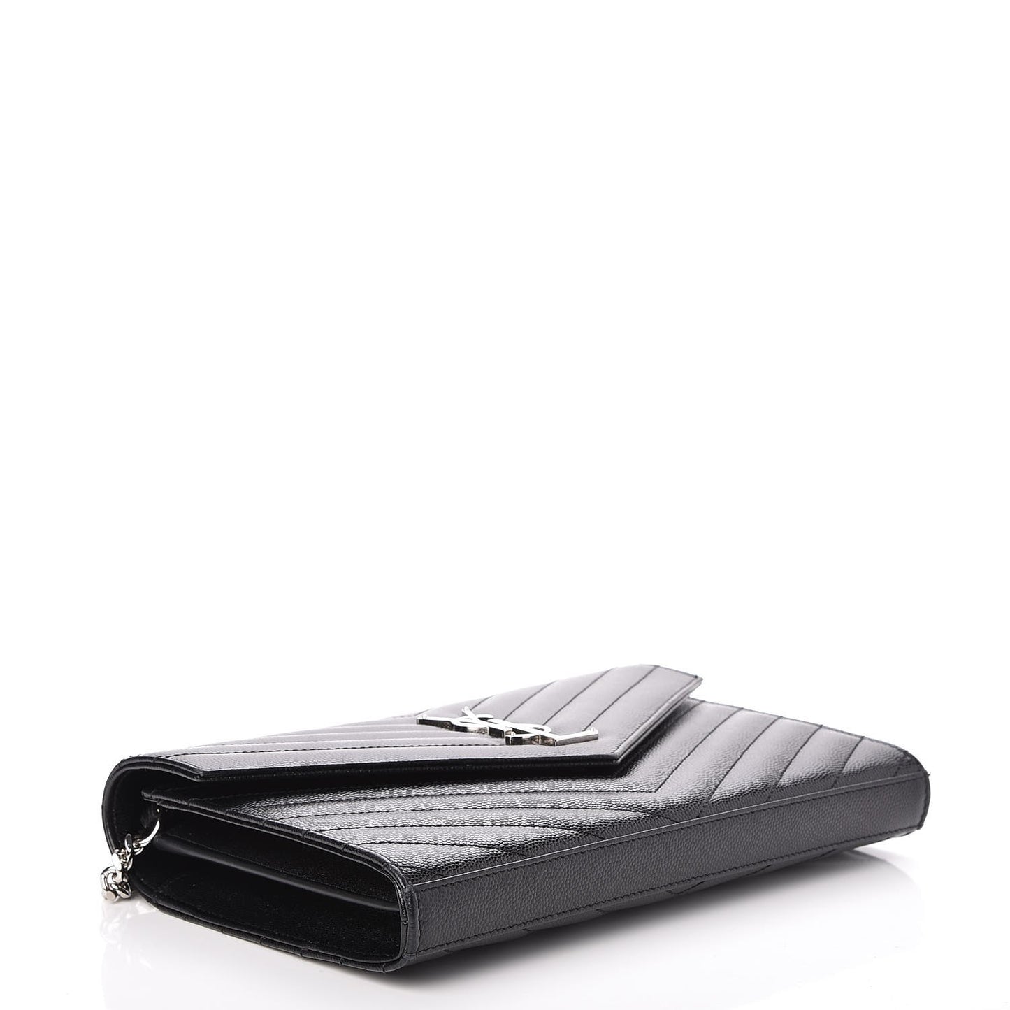 Grain De Poudre Matelasse Chevron Monogram Chain Wallet Black