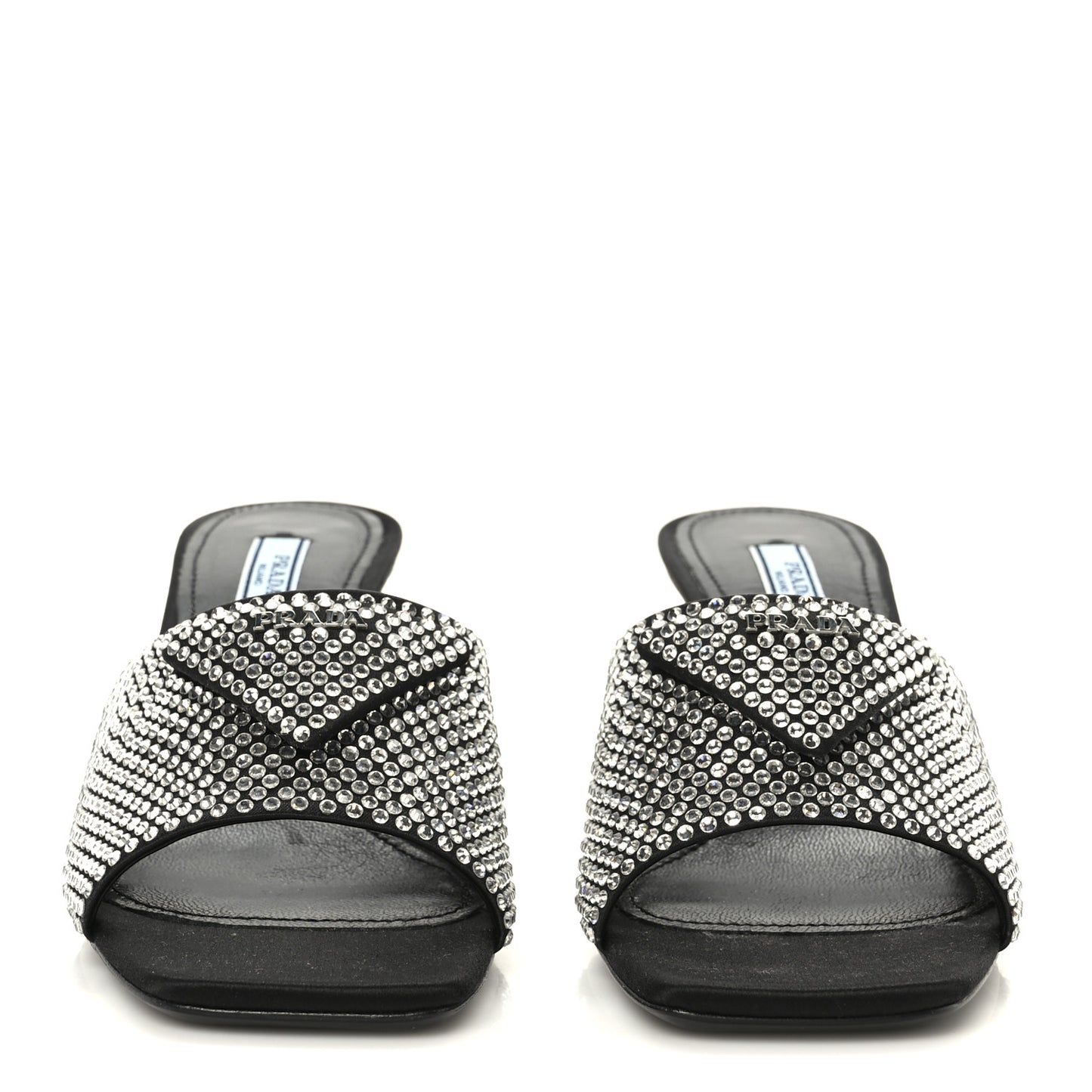 Satin Crystal Logo 65mm Slide Sandals 36 Cristal