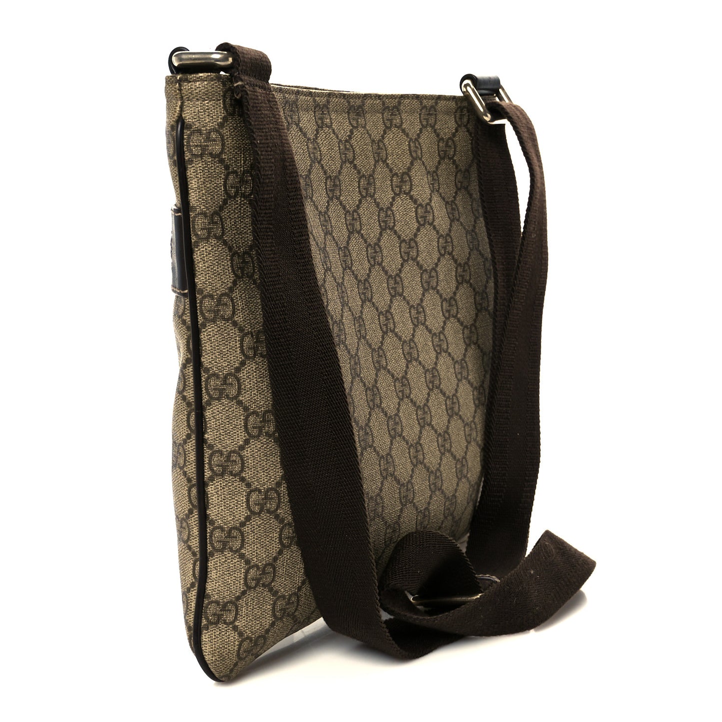 GG Supreme Monogram Selleria Calfskin Small Flat Side Zip Messenger Bag Beige Ebony Cocoa Dark Chocolate