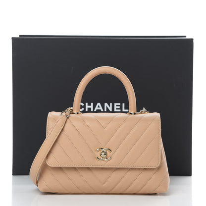 Chanel Caviar Chevron Quilted Mini Coco Handle Flap Beige 11 of 12