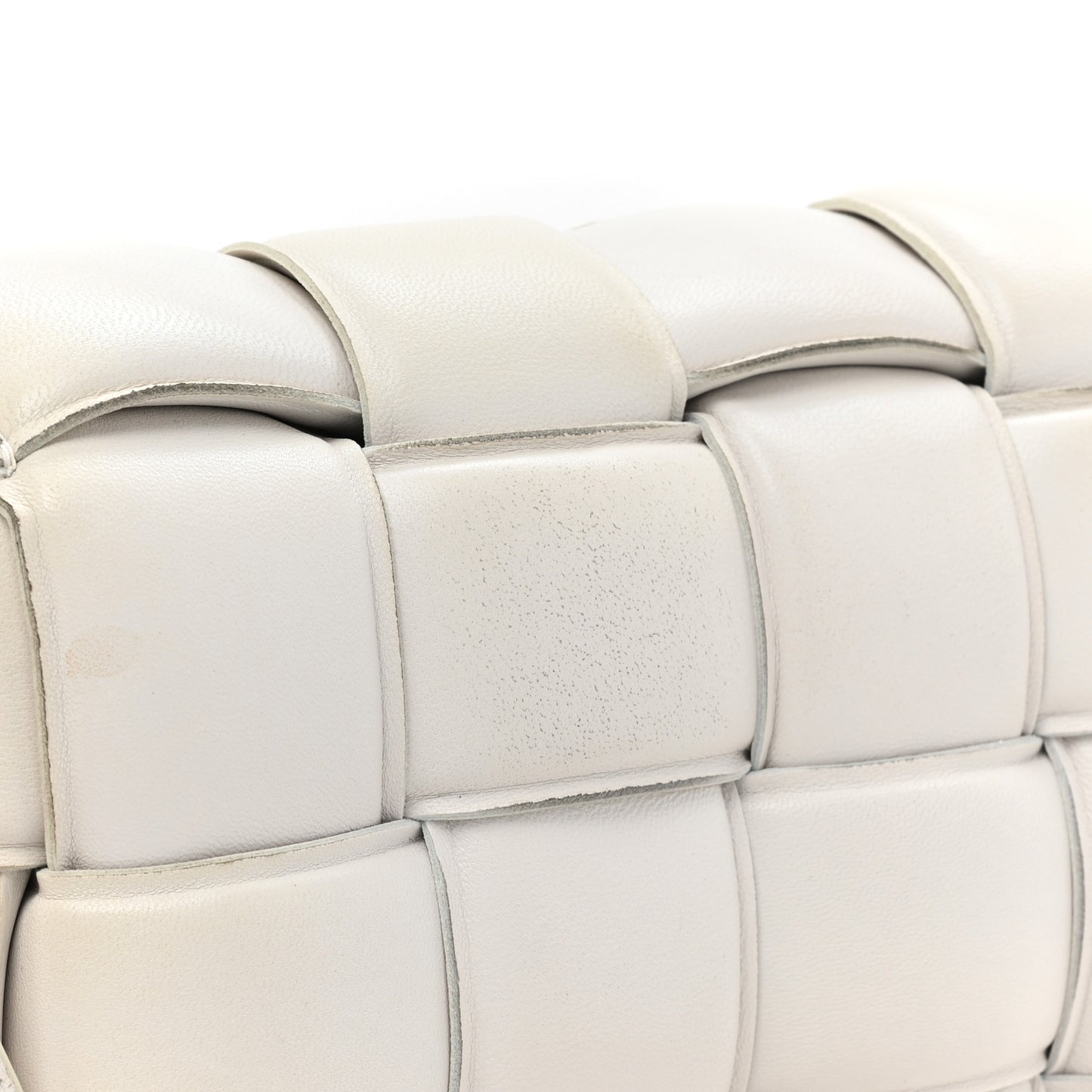 Paper Calfskin Maxi Intreccio Padded Cassette Crossbody Bag White