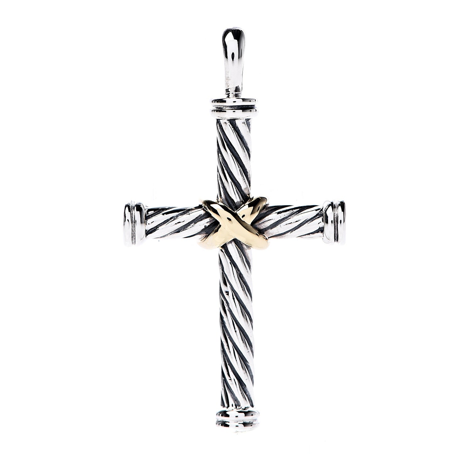 Sterling Silver 18K Yellow Gold 35mm Mens X Cross Pendant