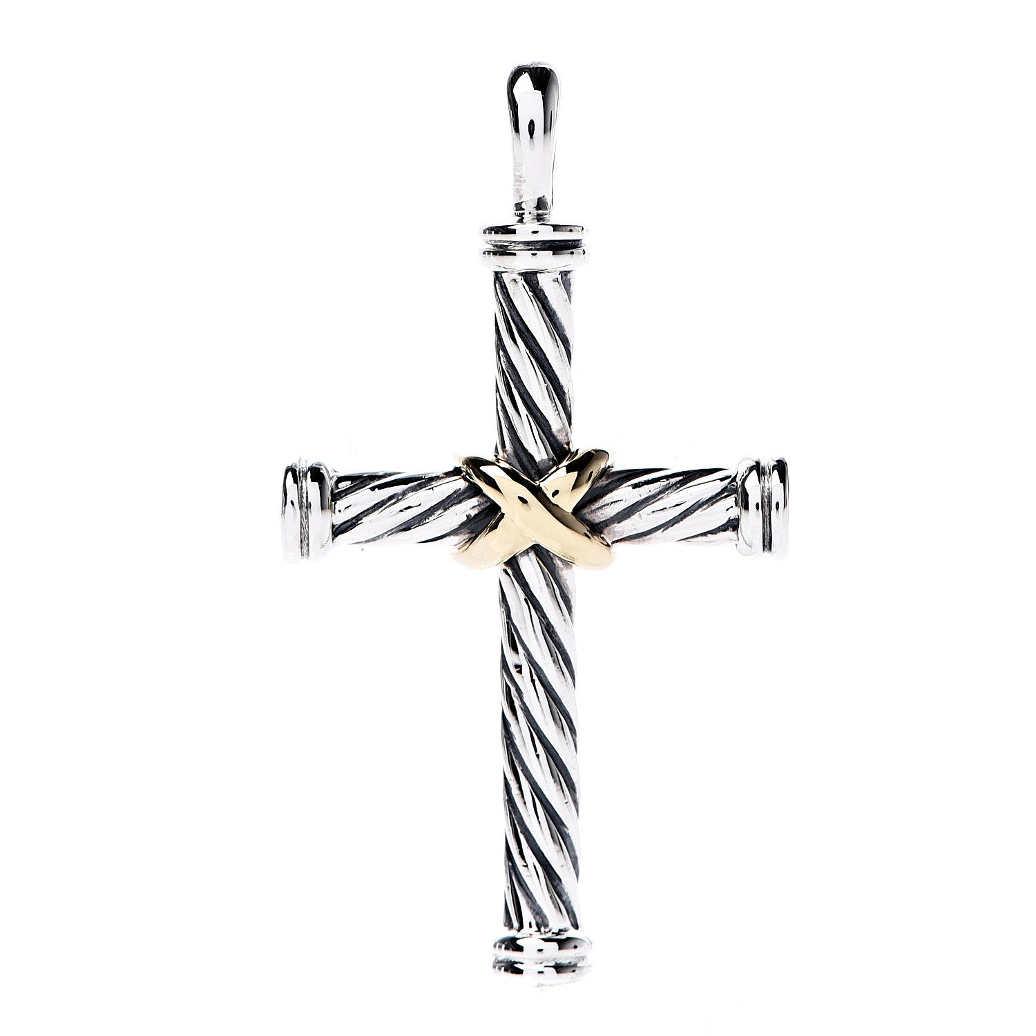 David Yurman Sterling Silver 18K Yellow Gold 35mm Mens X Cross Pendant 1 of 3
