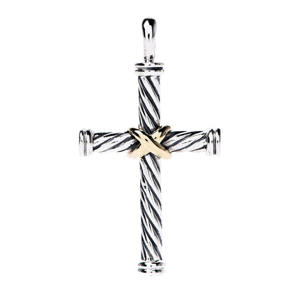 David Yurman Sterling Silver 18K Yellow Gold 35mm Mens X Cross Pendant 1 of 3