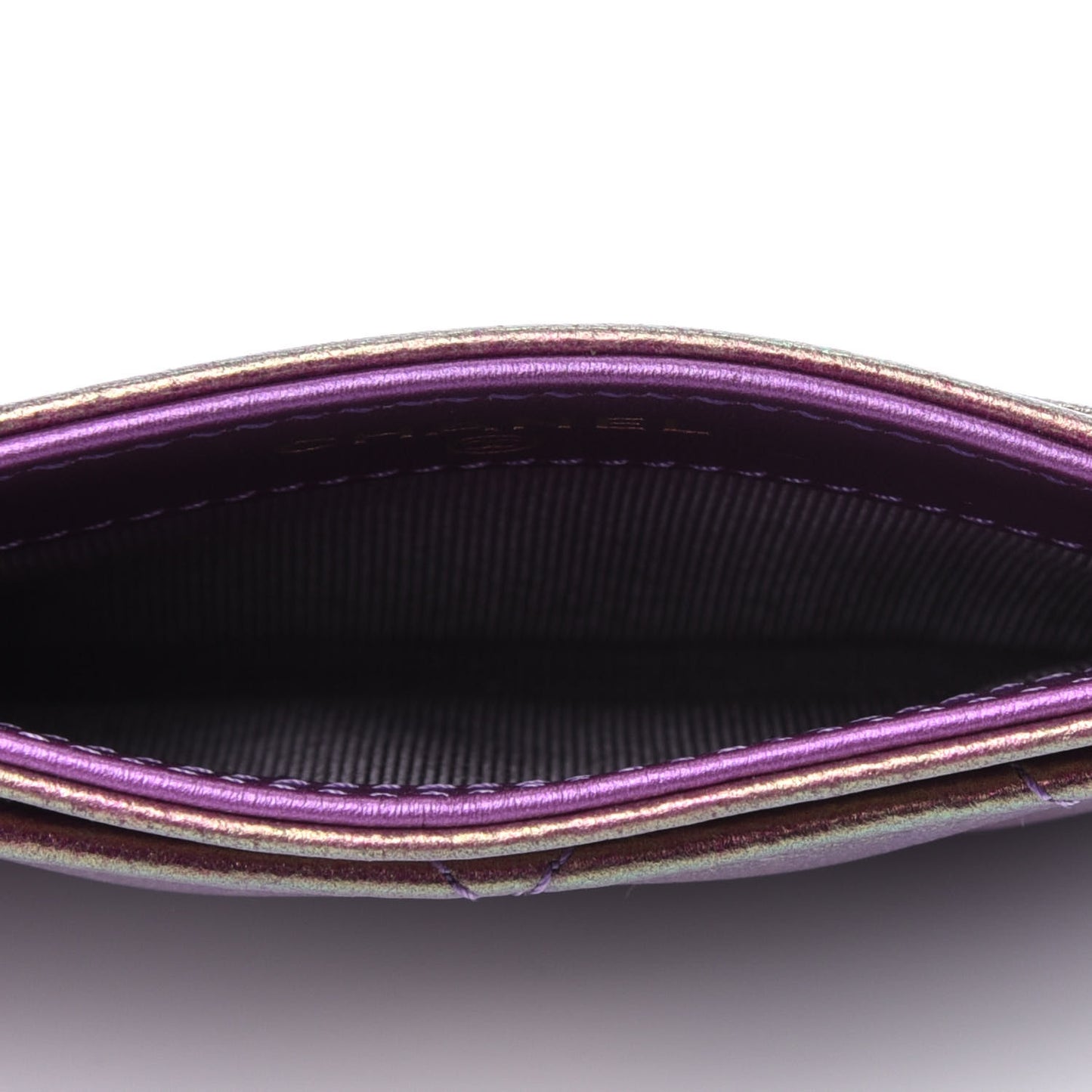 Iridescent Lambskin Quilted Card Holder Purple