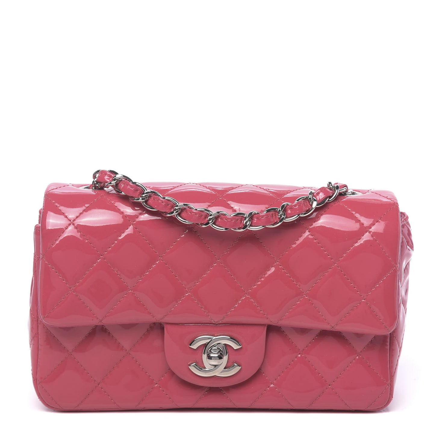 Patent Quilted Mini Rectangular Flap Fuchsia