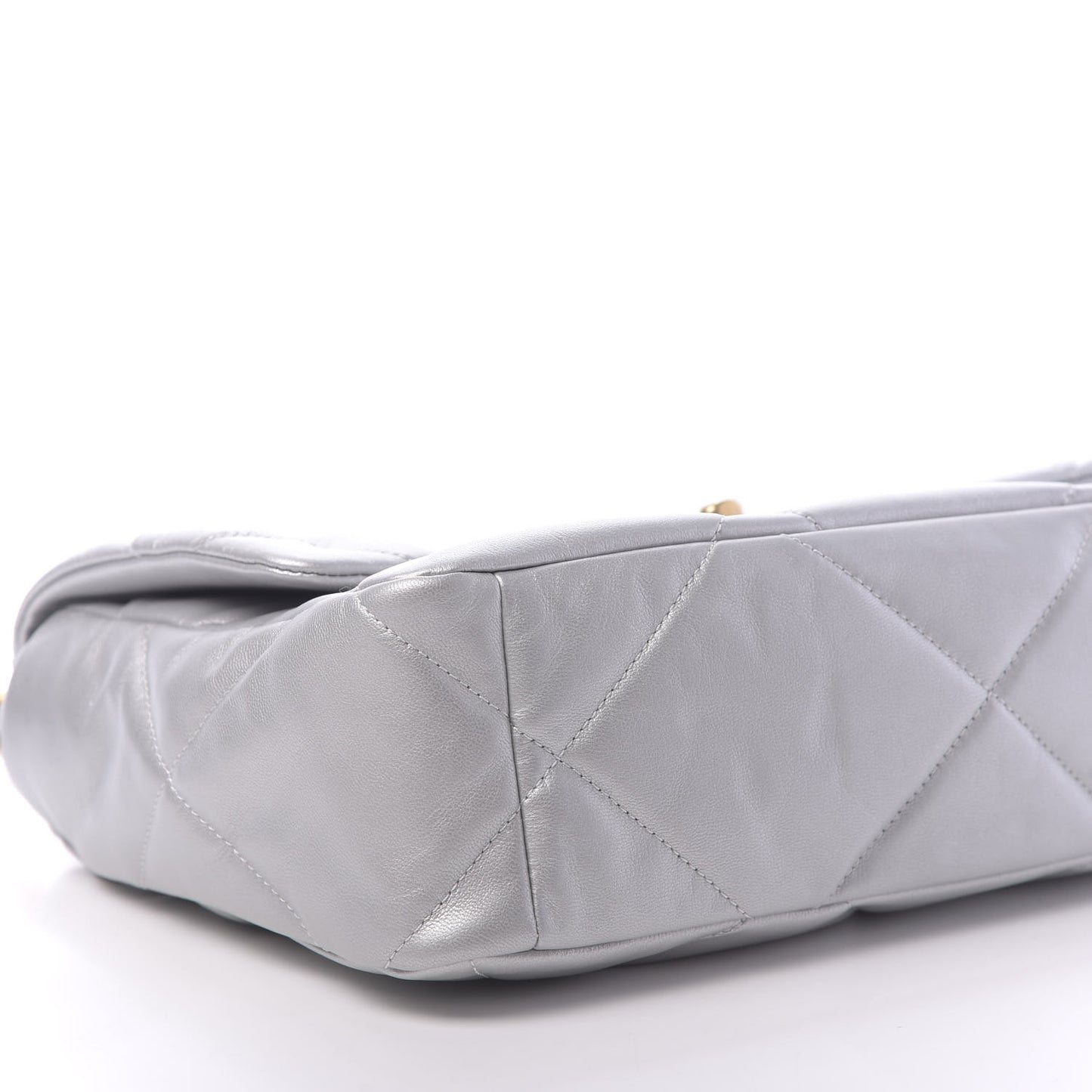 Metallic Goatskin Quilted Large 19 Flap Silver