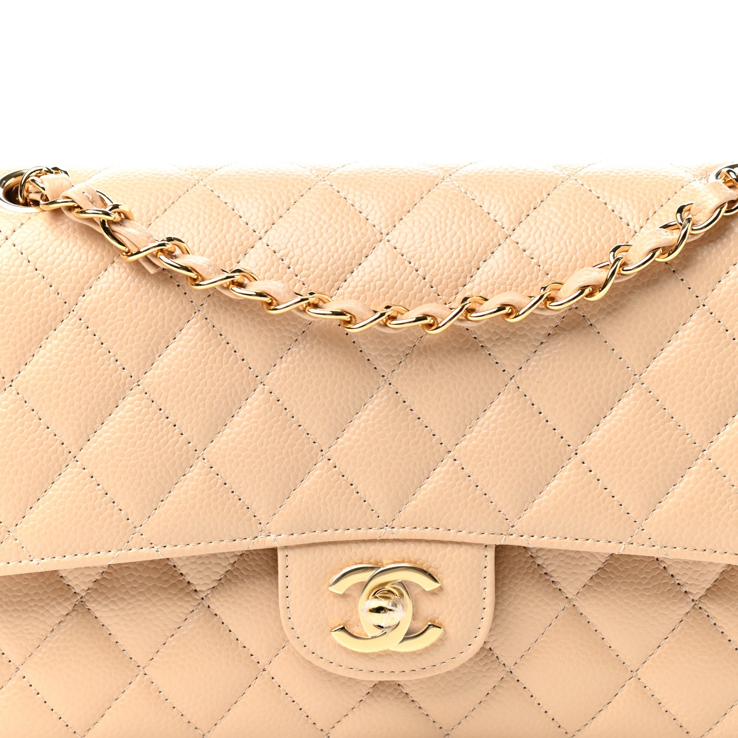 Caviar Quilted Medium Double Flap Beige
