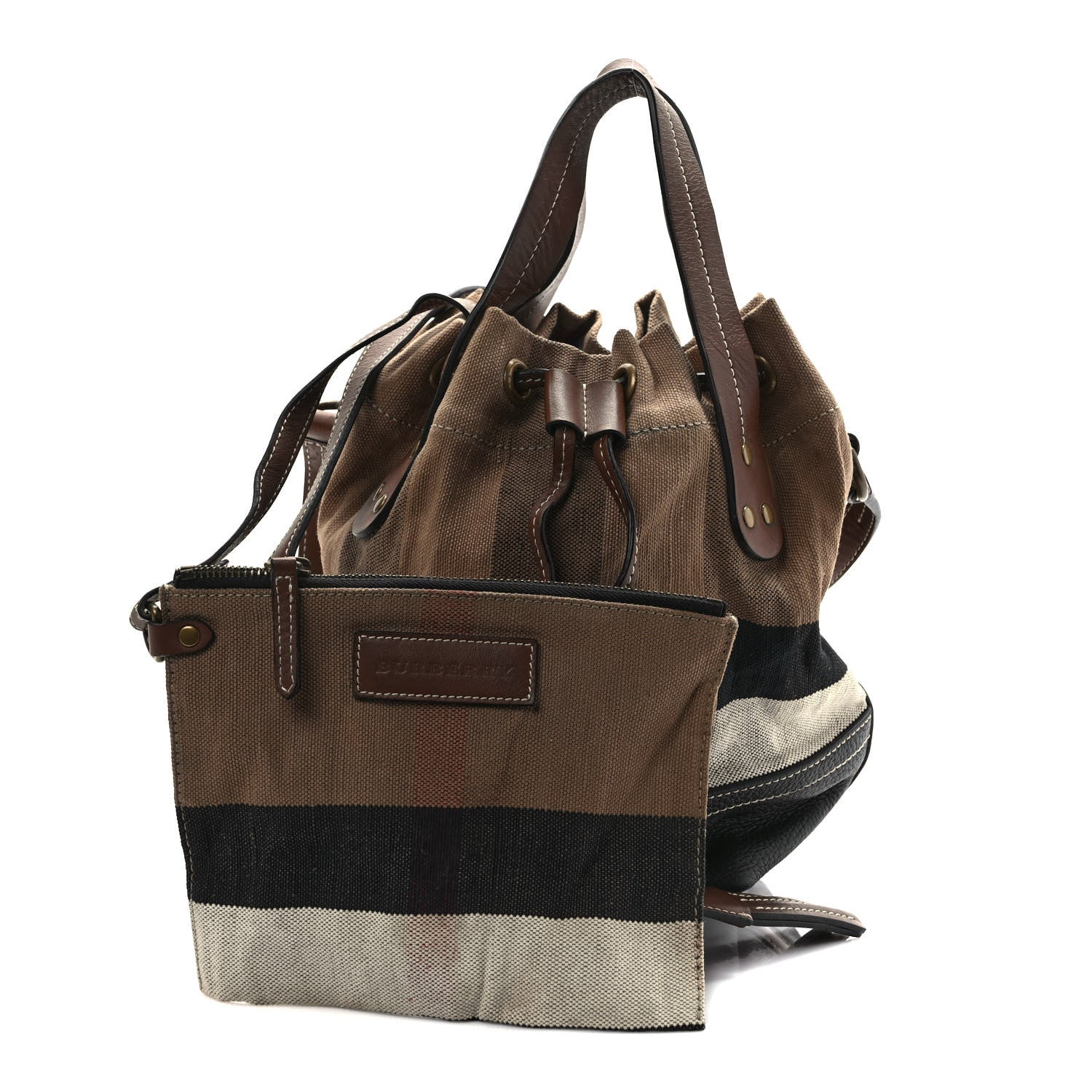 Burberry Grainy Calfskin House Check Canvas Small Heston Crossbody Tan Black 1 of 19