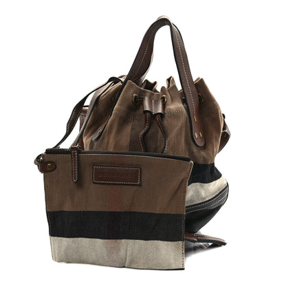 Burberry Grainy Calfskin House Check Canvas Small Heston Crossbody Tan Black 1 of 19