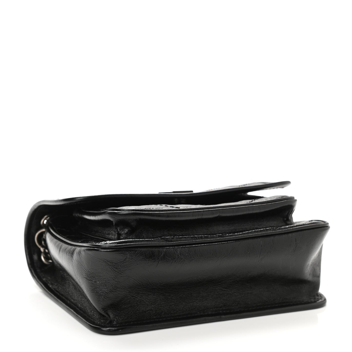Crinkled Lambskin Matelasse Monogram Baby Niki Chain Satchel Black