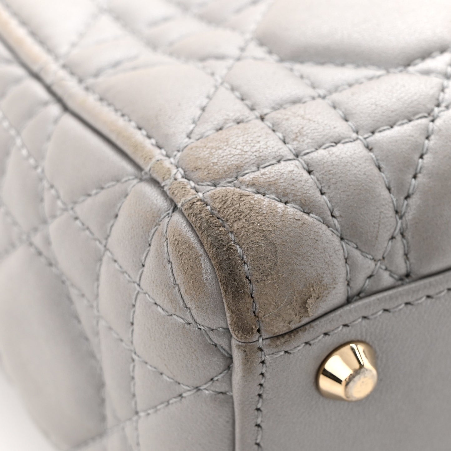 Metallic Lambskin Cannage Mini Lady Dior Grey