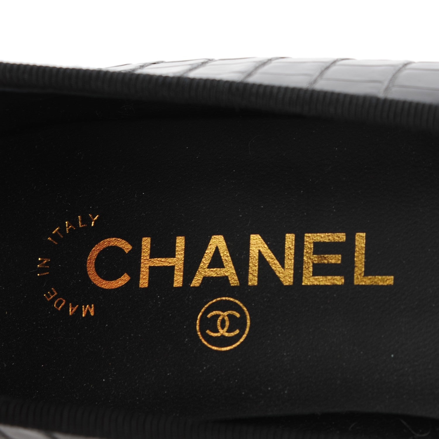 Chanel Crocodile Patent CC Cap Toe Ballerina Flats 39.5 Black 10 of 10