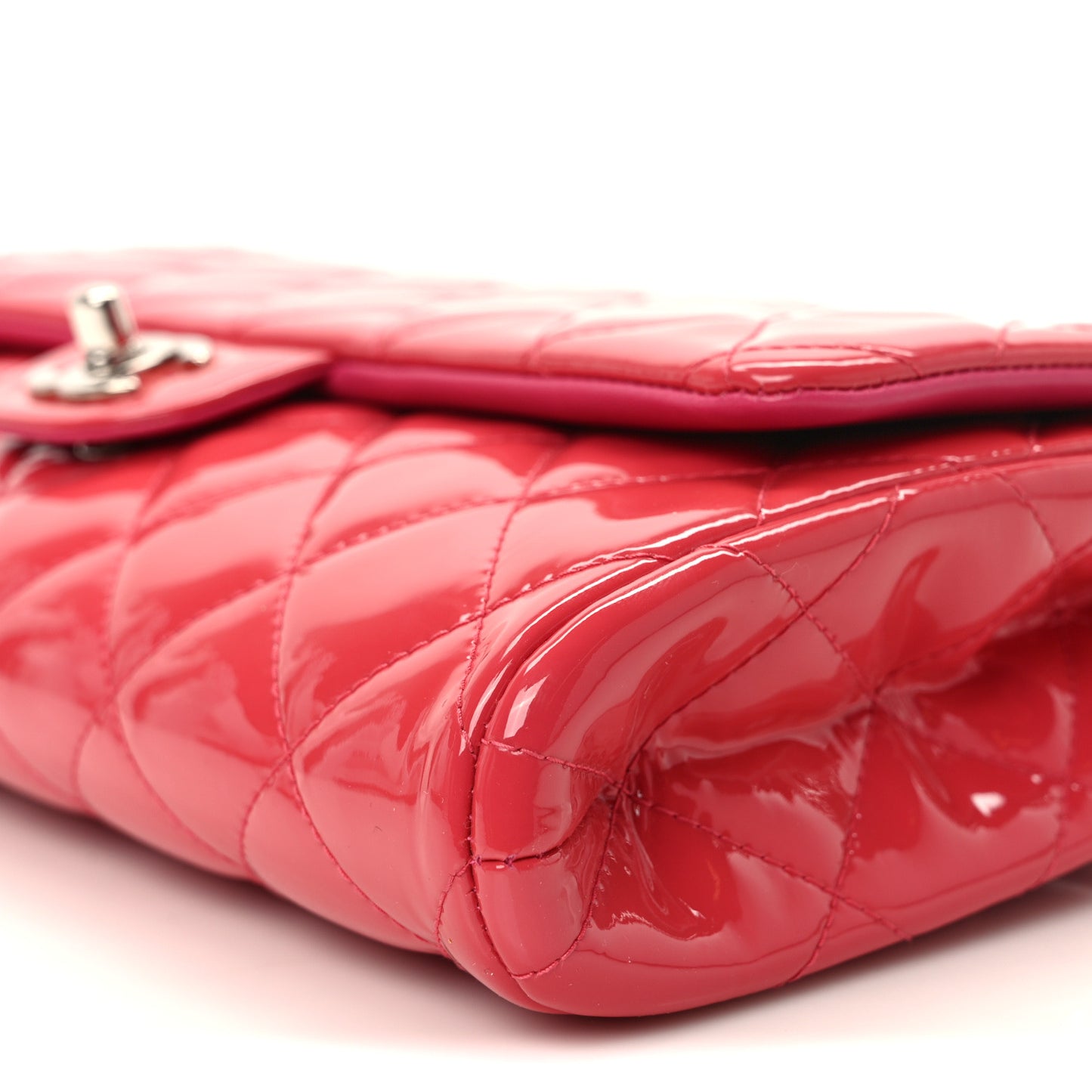 Patent Quilted Clutch with Chain Flap Fuchsia