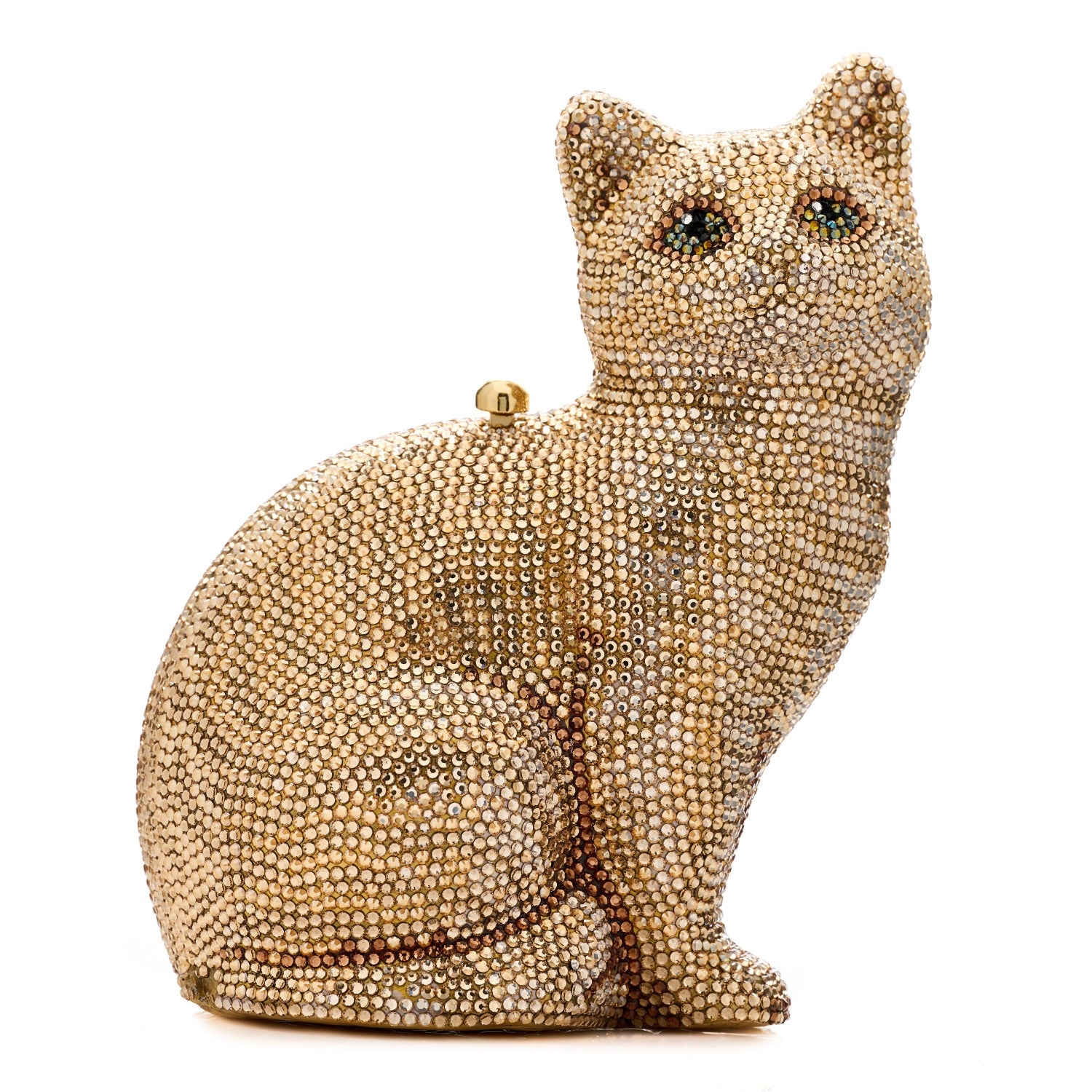 Judith Leiber Swarovski Crystal Cat Minaudiere Clutch Gold 1 of 13