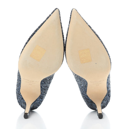 Jimmy Choo Coarse Glitter Fabric Agnes 85 Pumps 36 Navy 5 of 8
