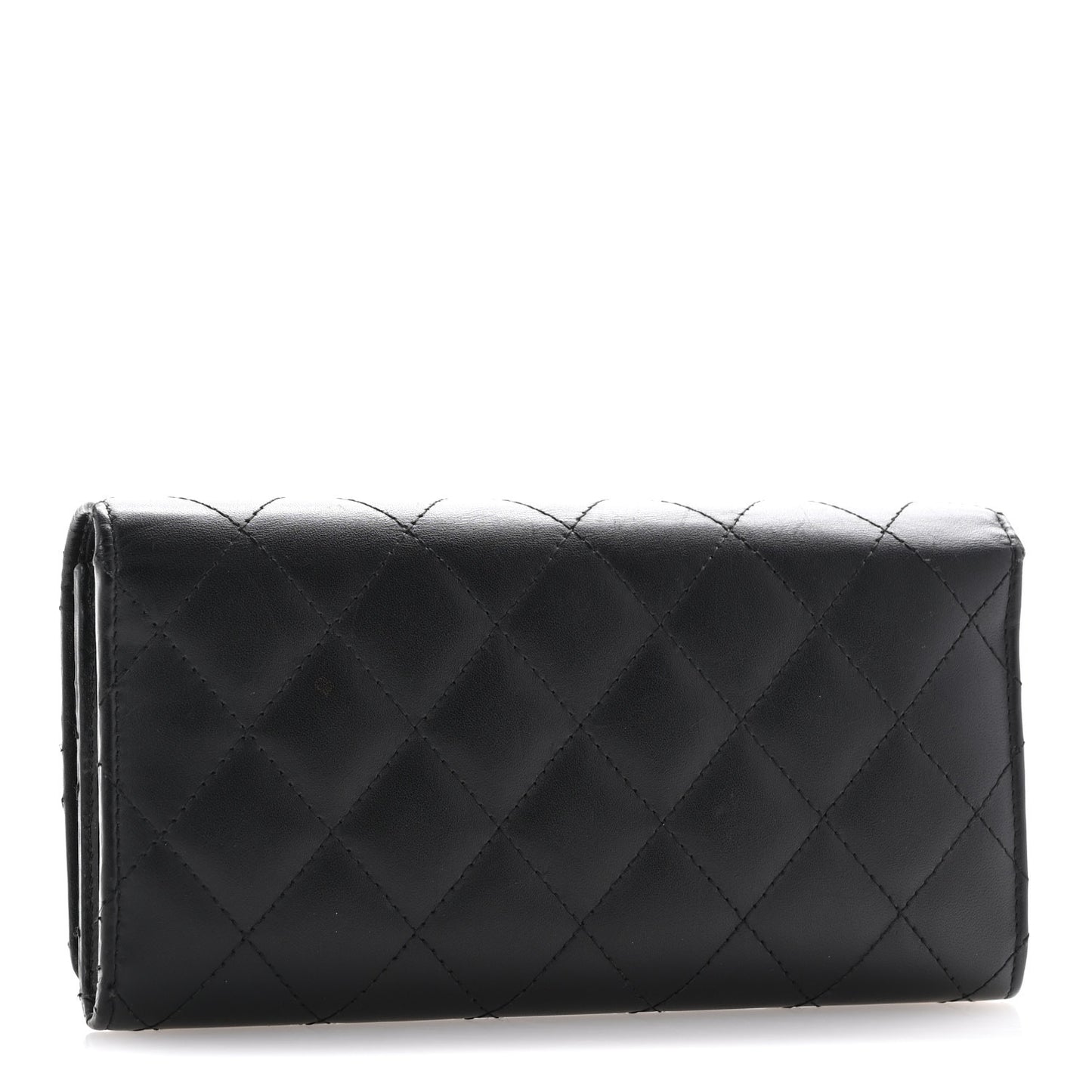 Calfskin Quilted Cambon Gusset Flap Wallet Black