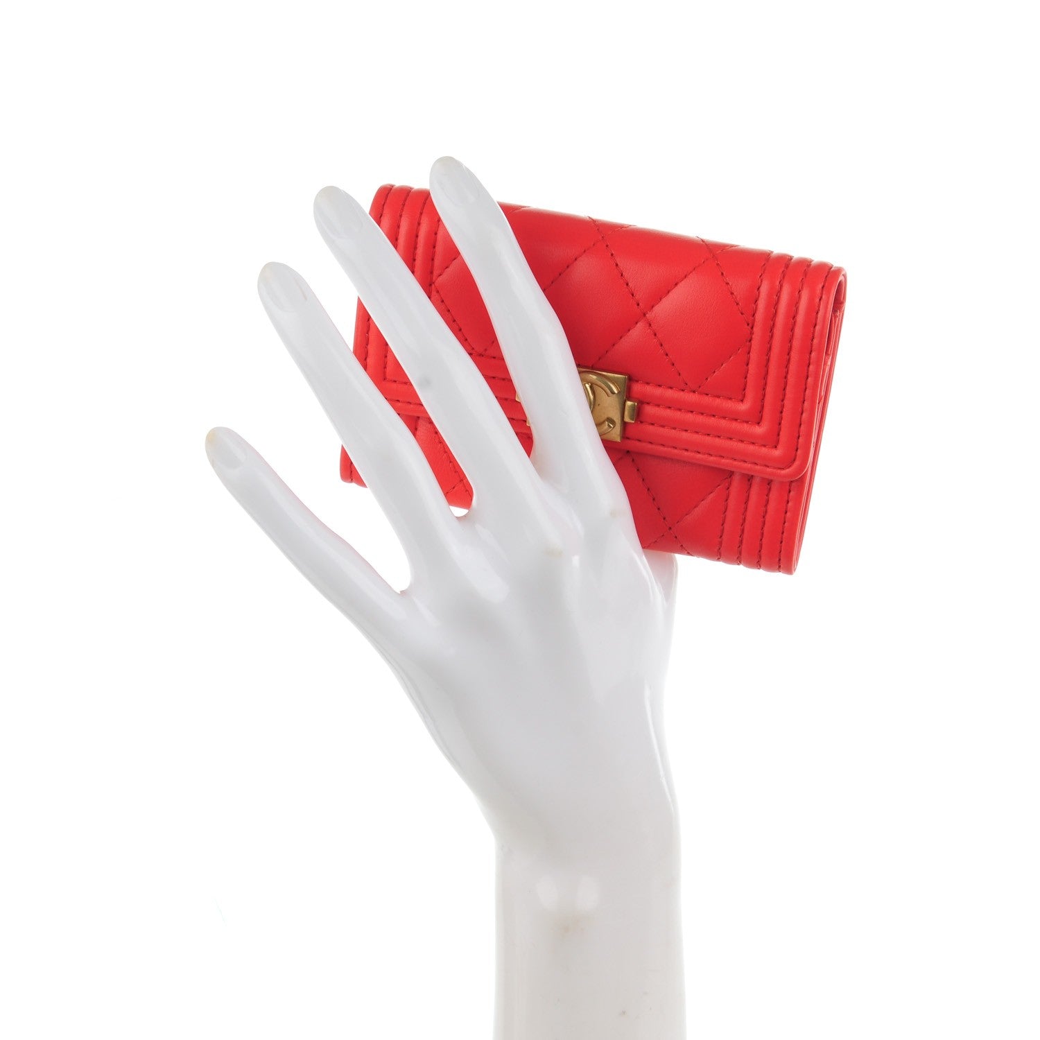 Chanel Calfskin Quilted Boy Card Holder Wallet Red 2 of 7