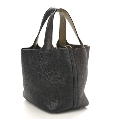 Hermes Taurillon Clemence Casaque Picotin Lock 18 PM Ebene Black Etoupe 2 of 9