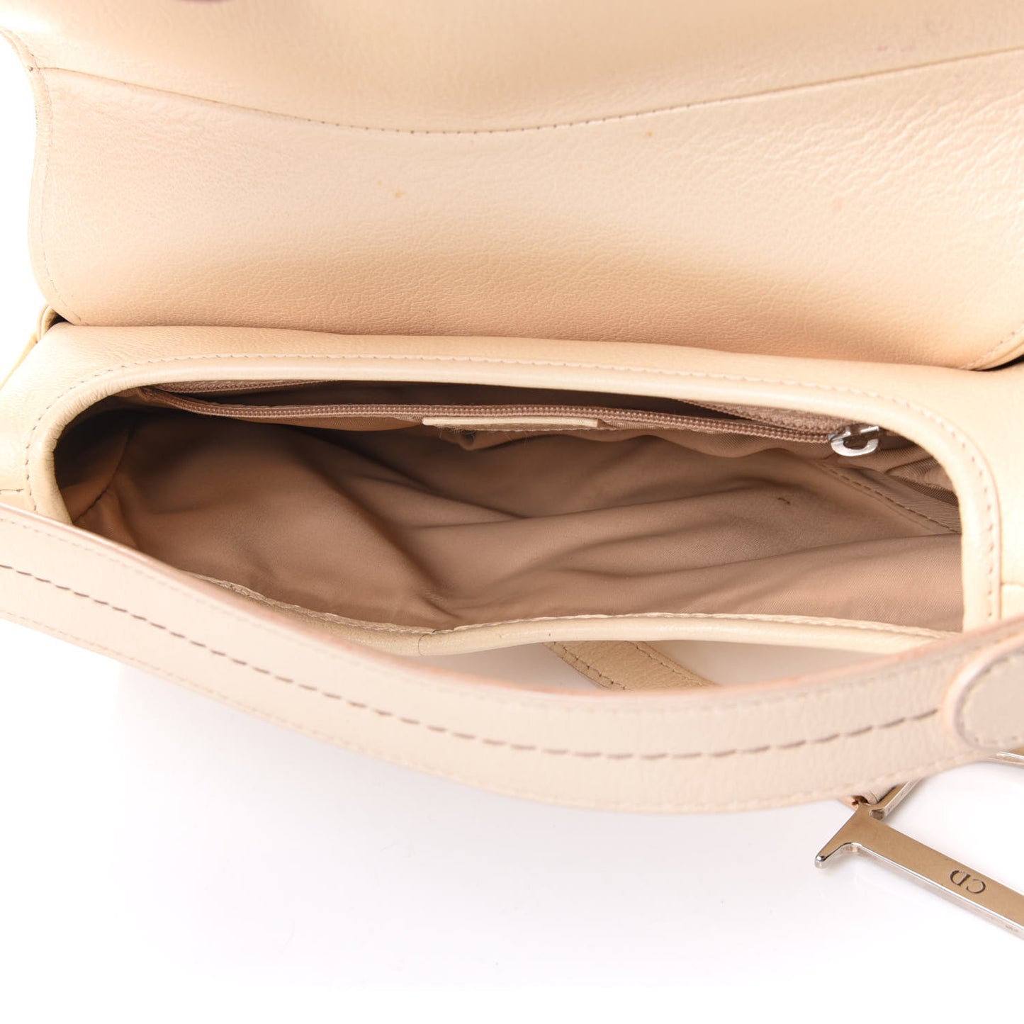Grained Calfskin Saddle Bag Beige