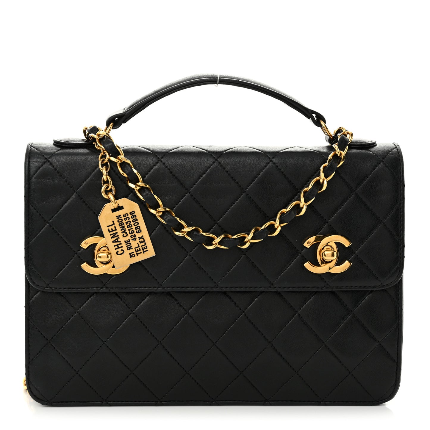 Lambskin Quilted Briefcase Satchel Black