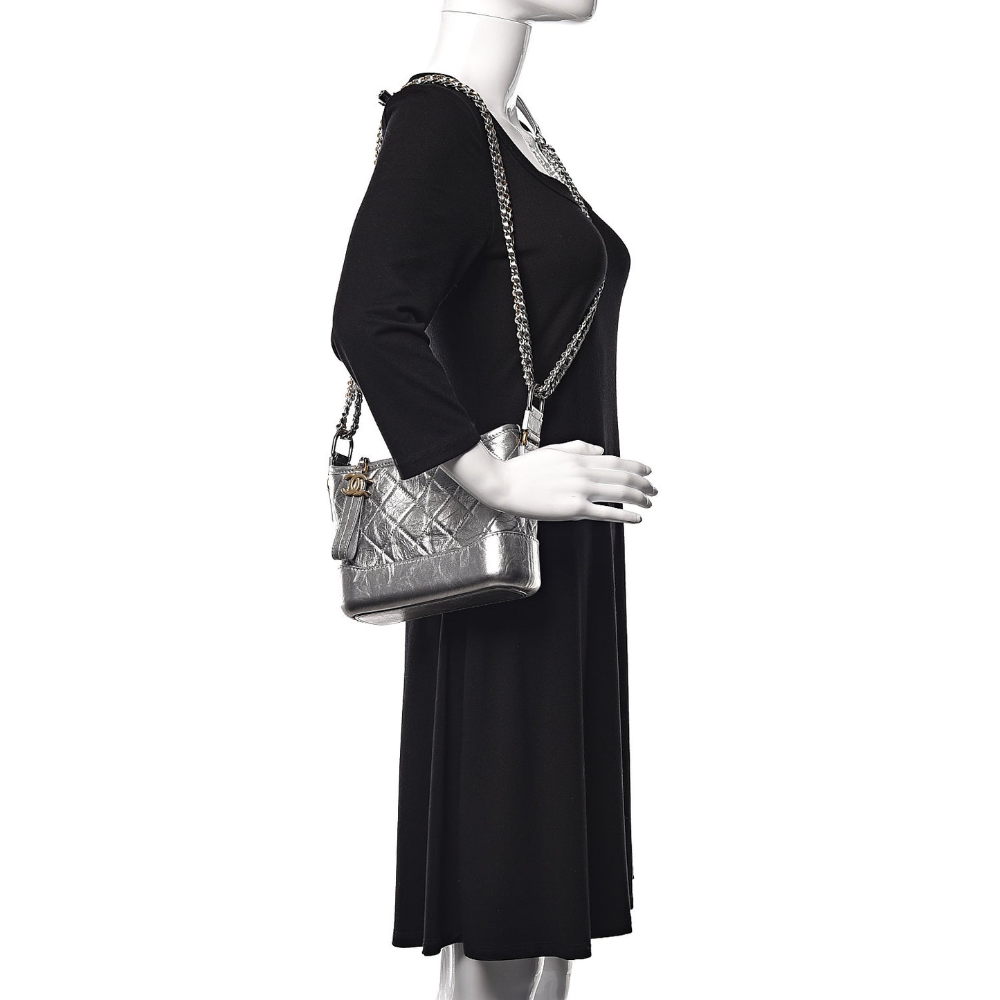Metallic Aged Calfskin Quilted Small Gabrielle Hobo Silver