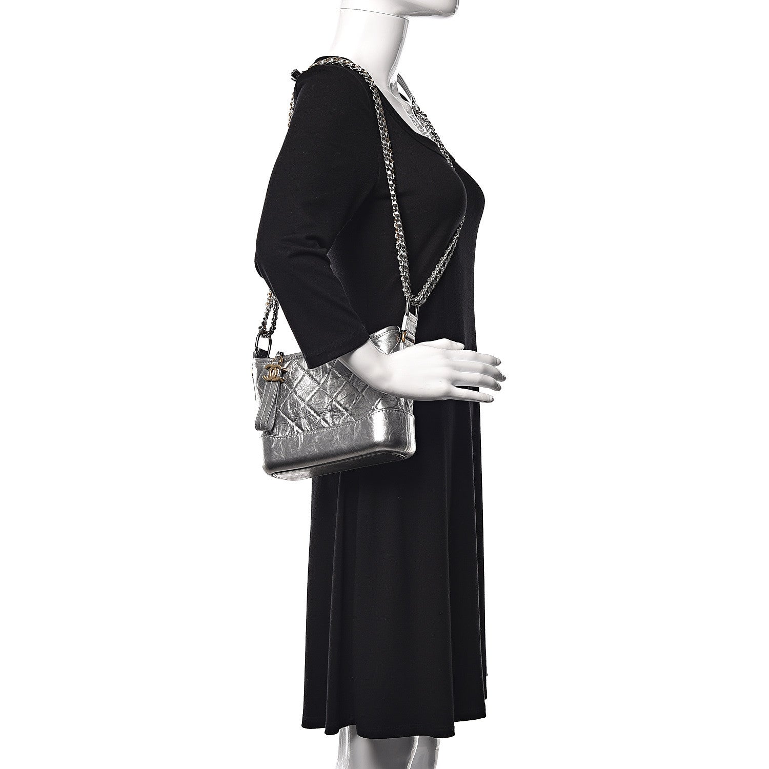 Chanel Metallic Aged Calfskin Quilted Small Gabrielle Hobo Silver 3 of 12