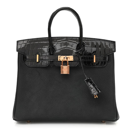 Hermes Togo Shiny Niloticus Crocodile Birkin Touch 25 Black 1 of 10