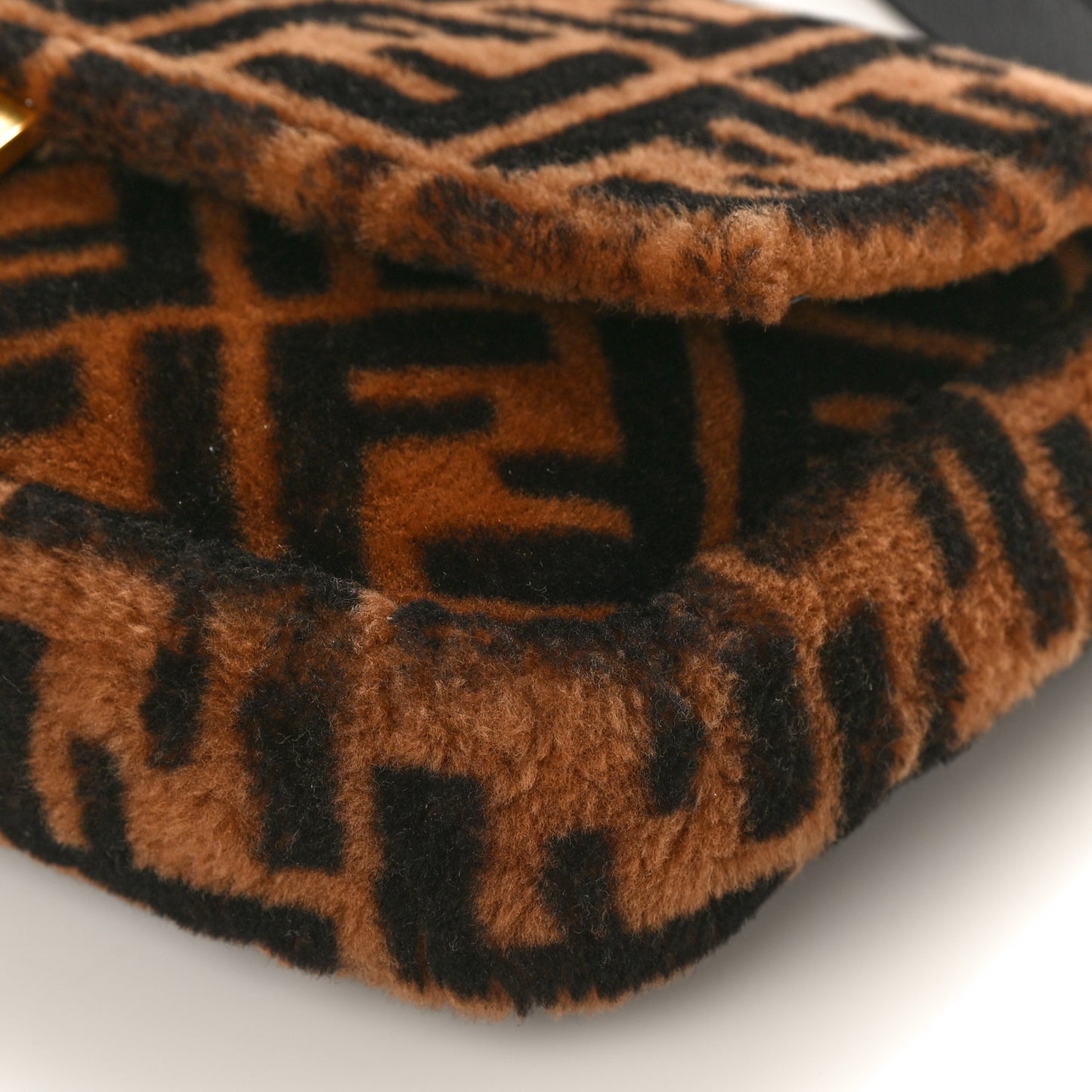 Shearling Vitello Dolce Macro FF 1974 Large Baguette Tobacco Black