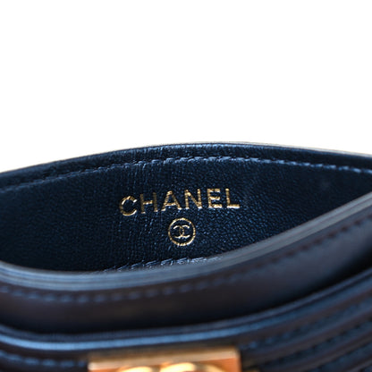 Chanel Metallic Lambskin Quilted Boy Card Holder Navy Blue 6 of 7