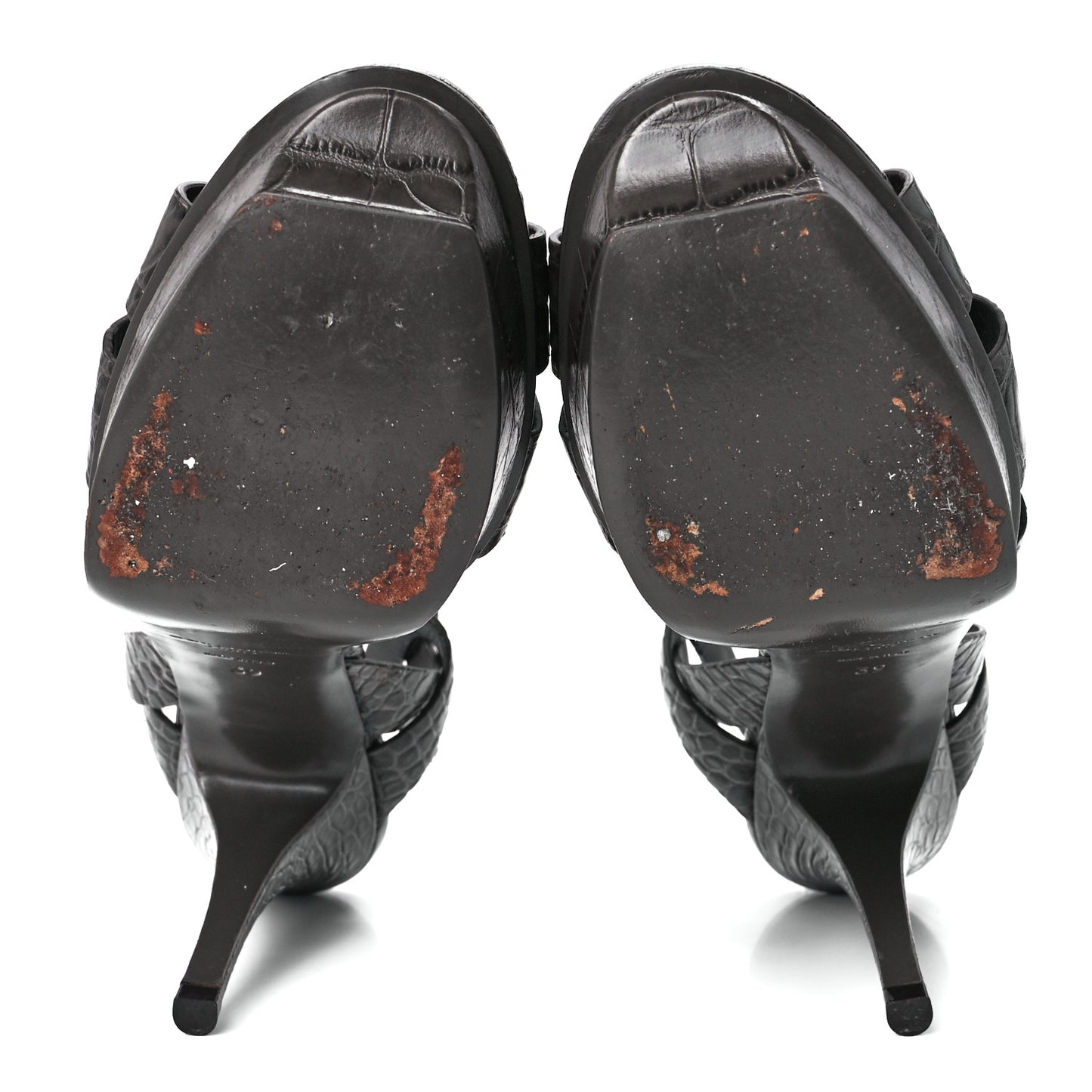 Calfskin Crocodile Embossed Tribute 75 Platform Sandals 39 Dark Grey