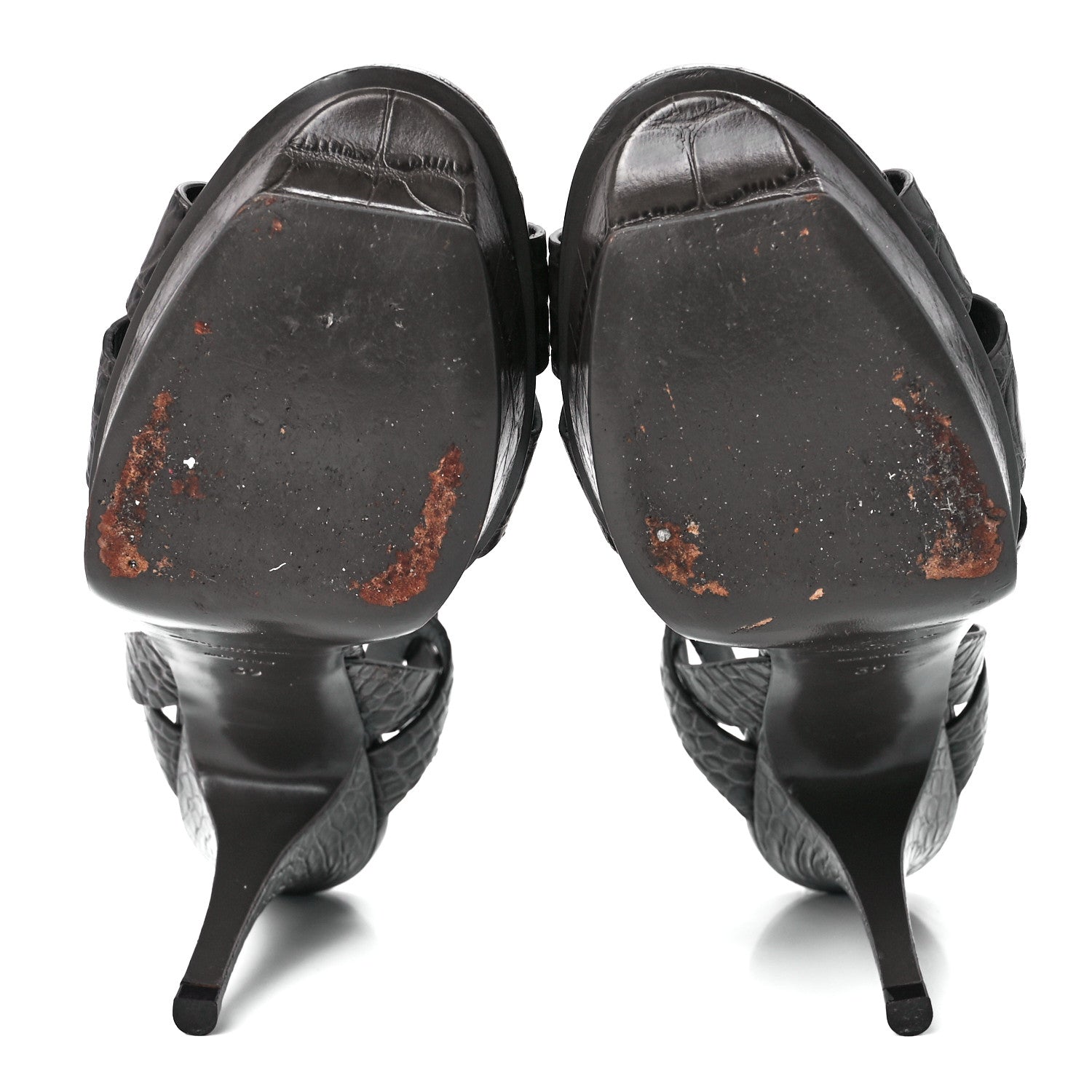 Saint Laurent Calfskin Crocodile Embossed Tribute 75 Platform Sandals 39 Dark Grey 5 of 8