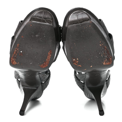 Saint Laurent Calfskin Crocodile Embossed Tribute 75 Platform Sandals 39 Dark Grey 5 of 8
