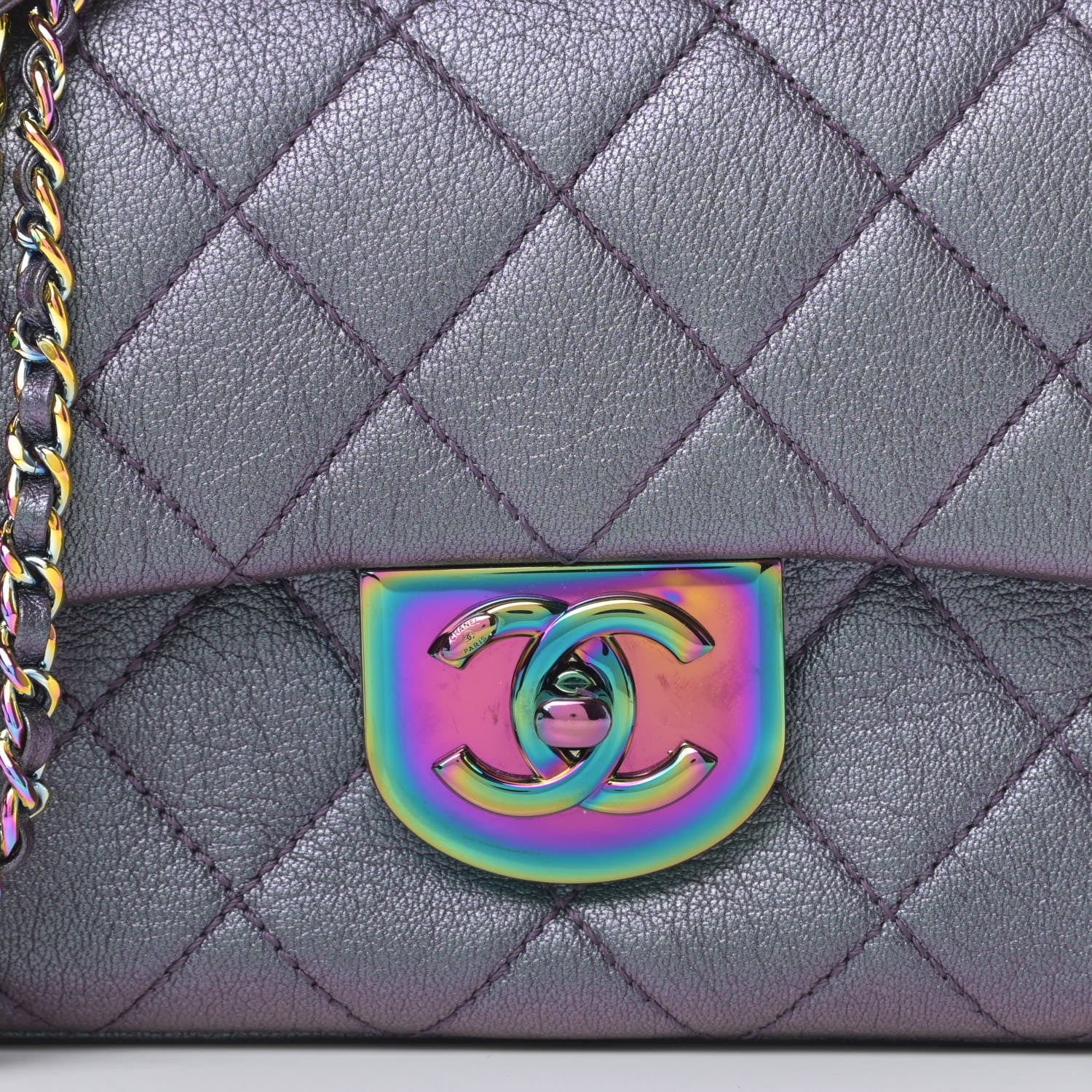 Chanel Iridescent Goatskin Quilted Small Double Carry Waist Chain Flap Purple 8 of 11