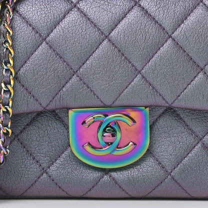 Chanel Iridescent Goatskin Quilted Small Double Carry Waist Chain Flap Purple 8 of 11