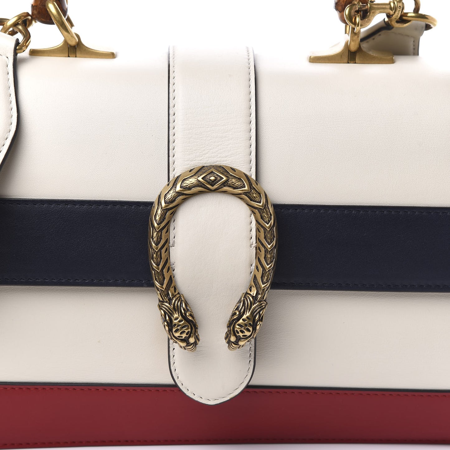Calfskin Bamboo Web Medium Dionysus Top Handle Bag White Blue Hibiscus Red