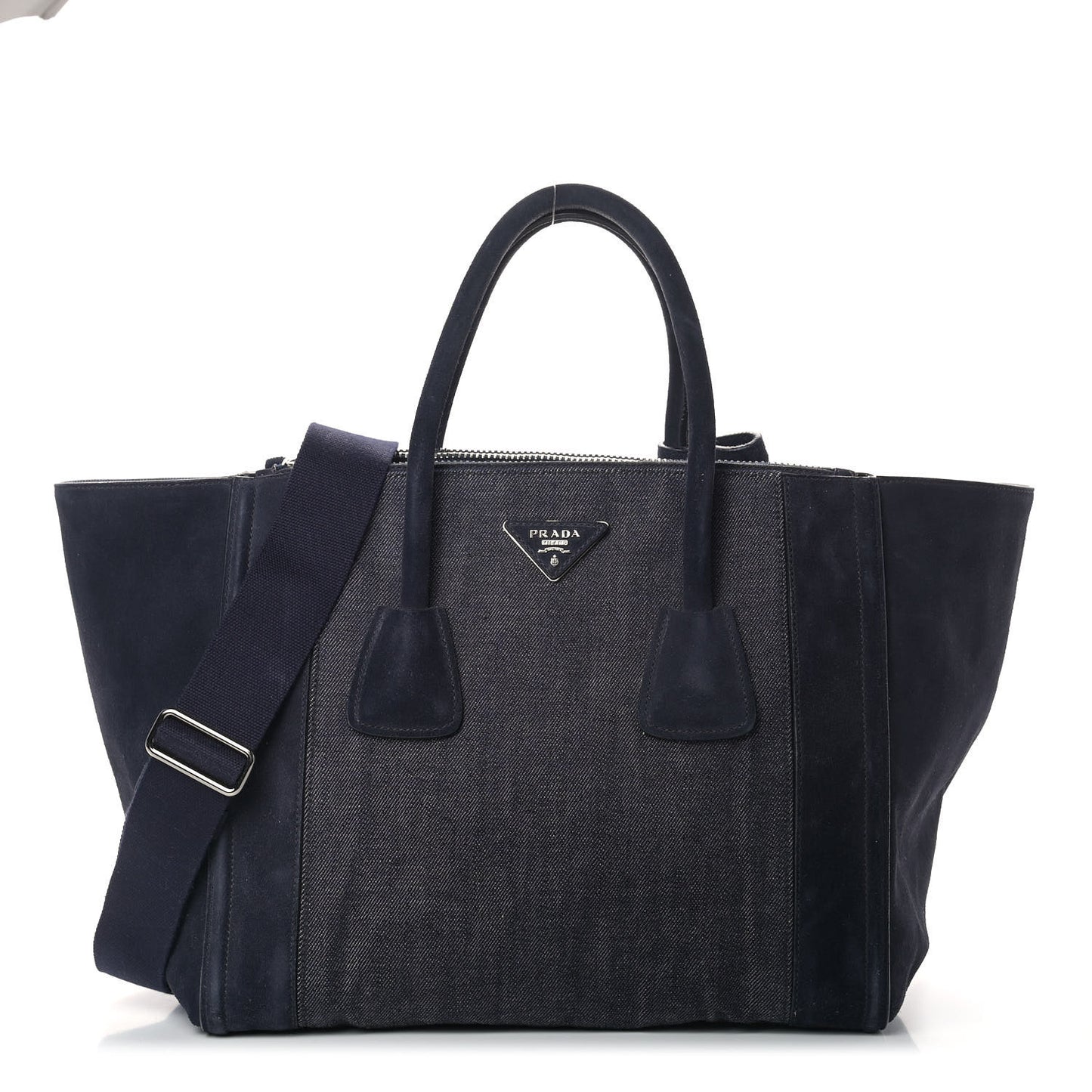 Denim Suede Scamosciato Twin Pocket Tote Bleu