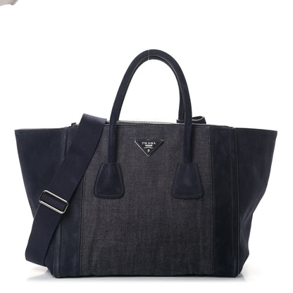 Prada Denim Suede Scamosciato Twin Pocket Tote Bleu 1 of 17