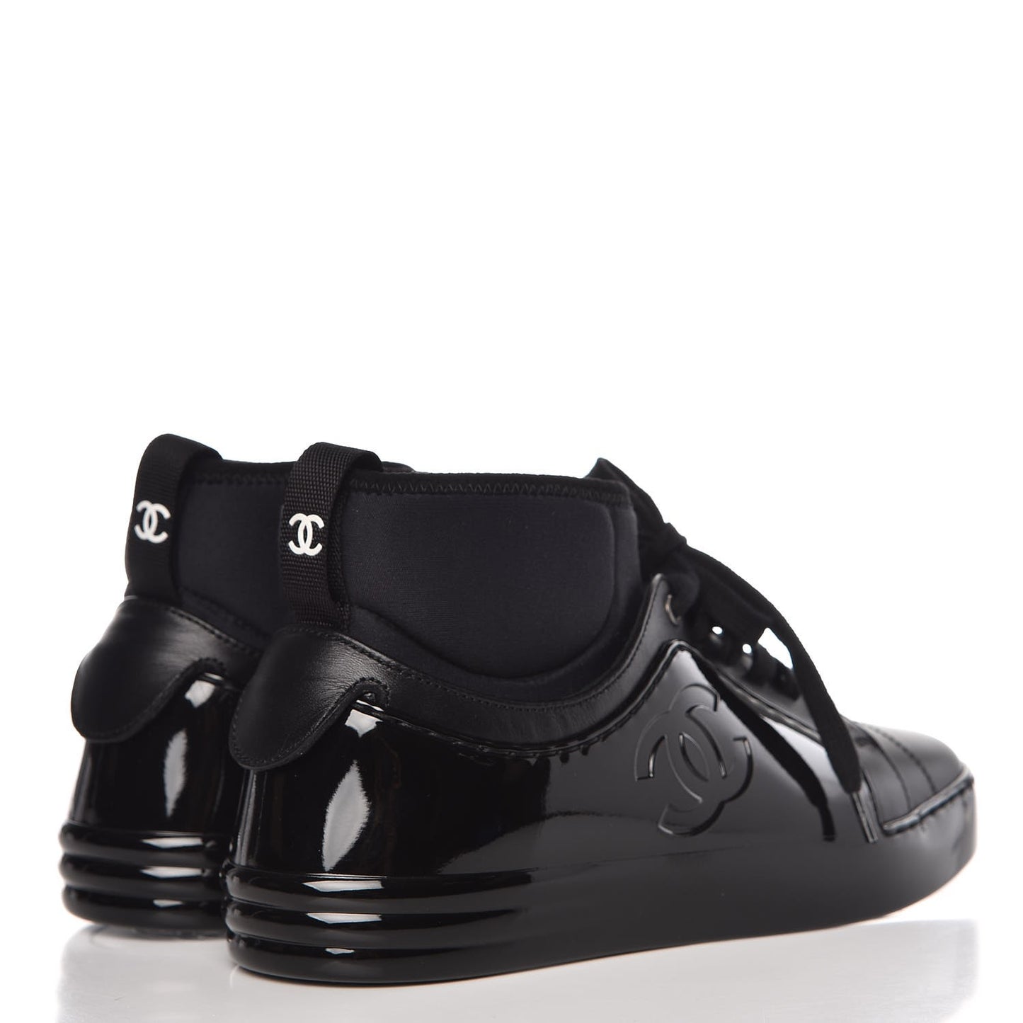 Patent Calfskin CC Short Boots 35.5 Black
