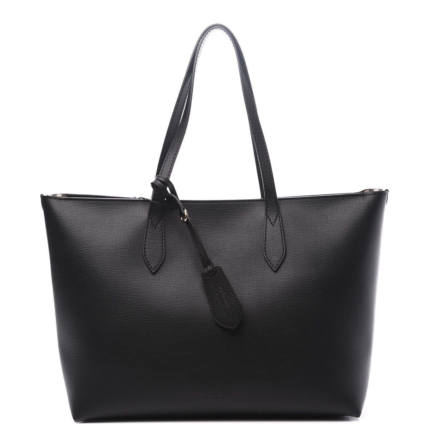 Burberry Grainy Calfskin Haymarket Colours Check Medium Zip Tote Black 1 of 12