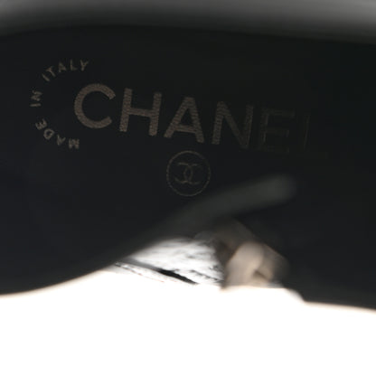 Chanel Glazed Deerskin Grosgrain Quilted Cap Toe Chain Boots 38 Grey Black 7 of 8